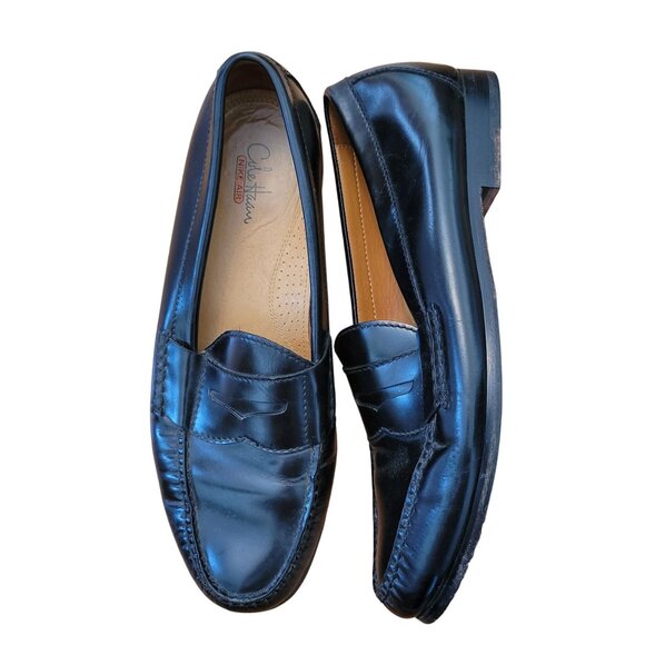 Cole Haan Black Leather Penny Loafers 9.5M Preppy Twee Academia Flat Strap - Picture 1 of 8